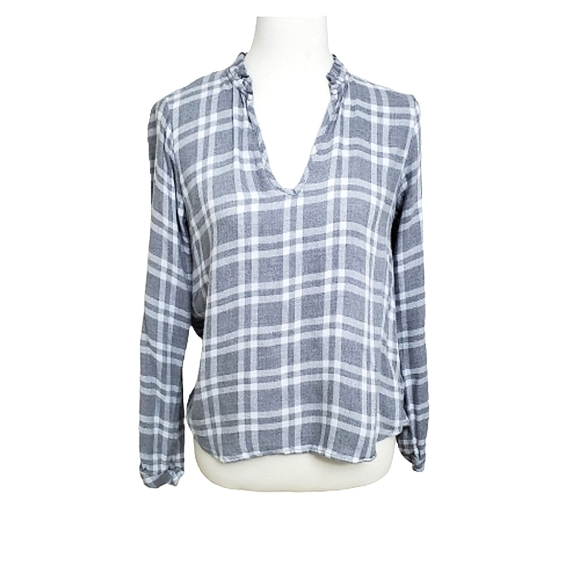 Anthropologie Cloth & Stone Plaid Ruffle Collar Top - Picture 3 of 13
